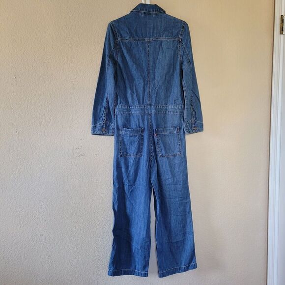 Levi's Denim Coveralls Womens Sz Xsmall Overall Blue Long Sleeve Snap Button Nwt - Picture 9 of 9